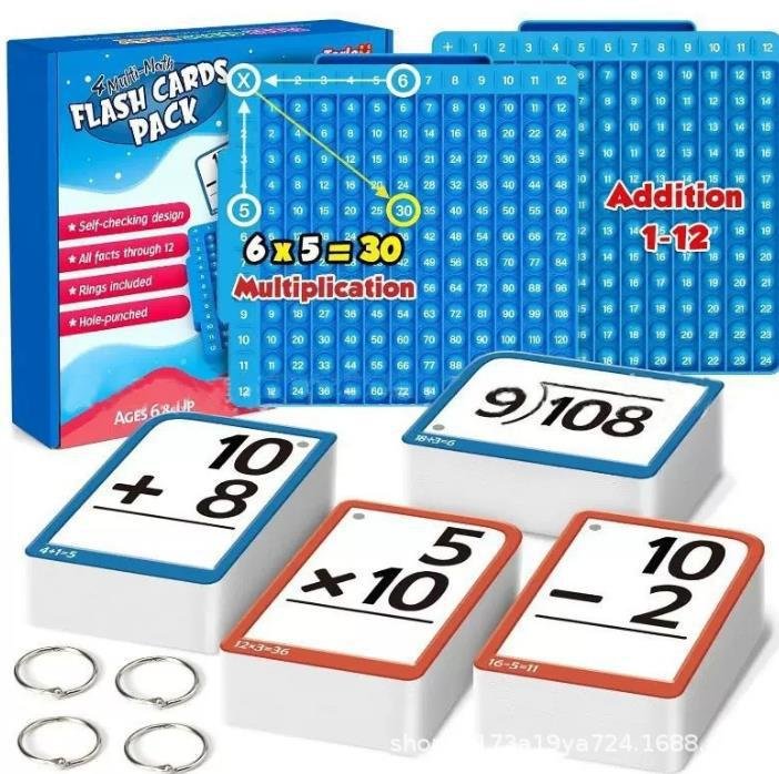 Math Learning Toolkit featuring colored card stacks, matrix boards, and metal rings